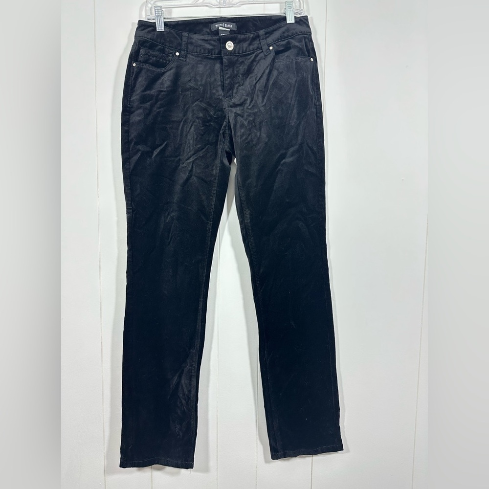 White House Black Market Sz 4 Velvet Slim Leg Black Pants Rhinestone Pockets